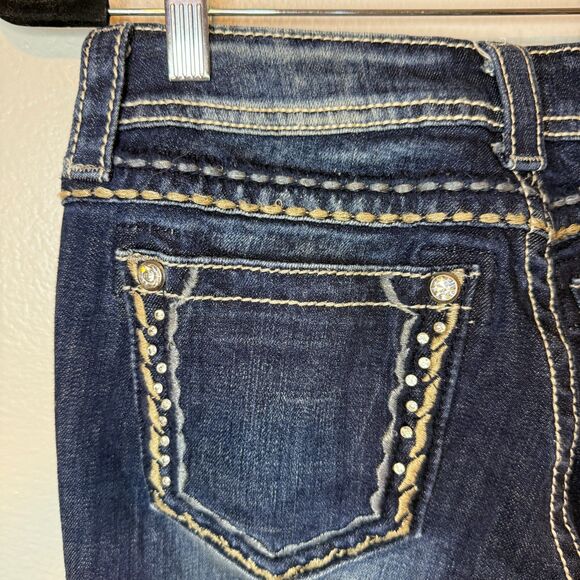 Miss Me Women's Straight Embellished Low Rise Y2K Blue Denim Jeans Size 26 - Picture 7 of 12